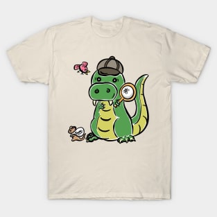 Detective Tyrannosaurus Dinosaur Dino Cartoon Cute Character T-Shirt